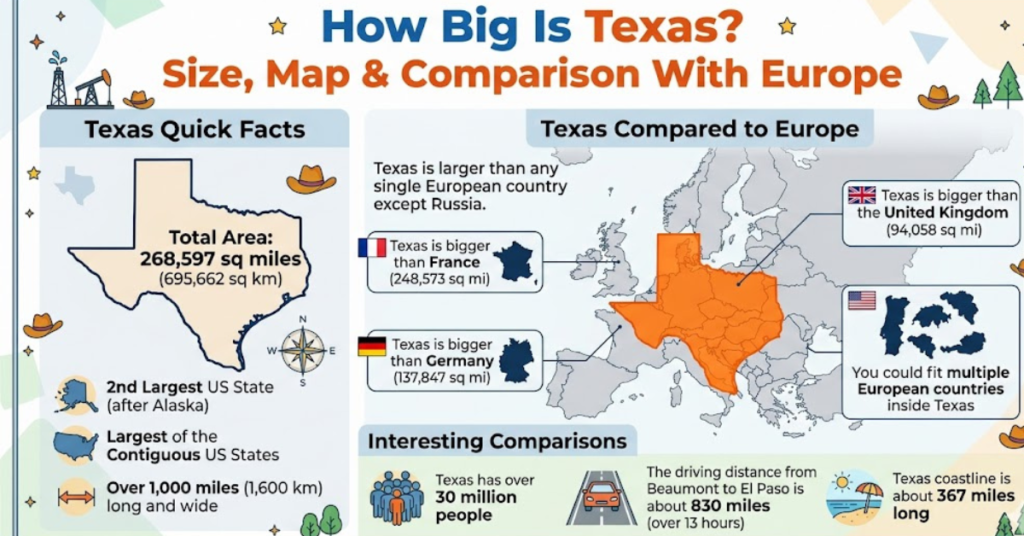 How Big Is Texas? Size, Map & Comparison With Europe