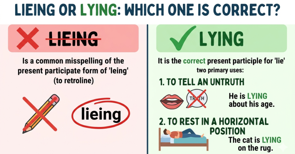 Lieing or Lying? Correct Spelling & Usage Guide