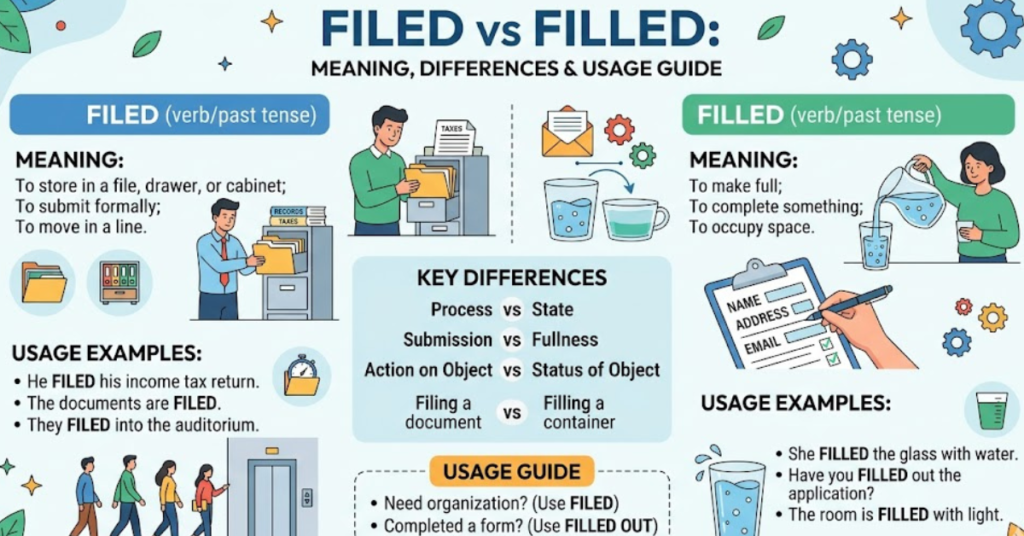 Filed vs Filled: Meaning, Differences & Usage Guide