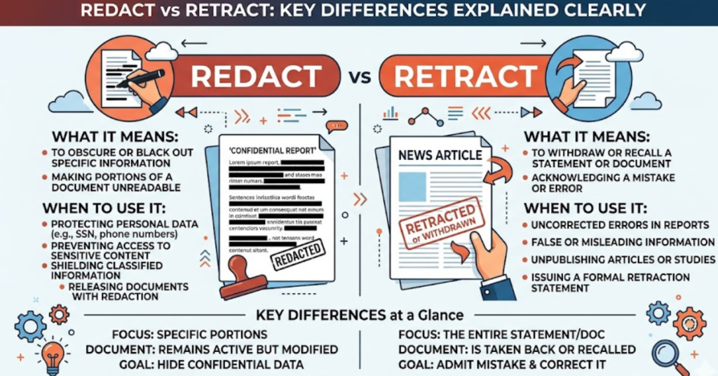 Redact vs Retract: Key Differences Explained Clearly